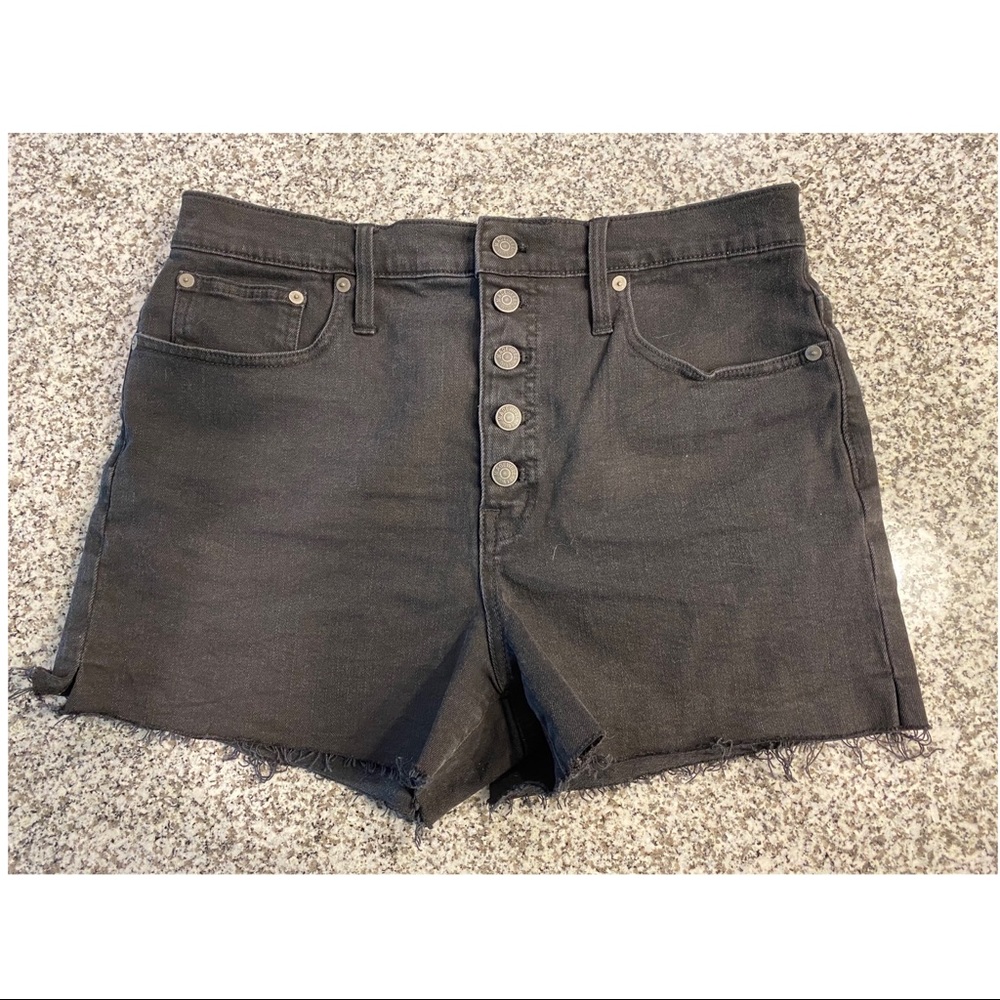 Madewell 5 Button Black Frayed Denim Shorts